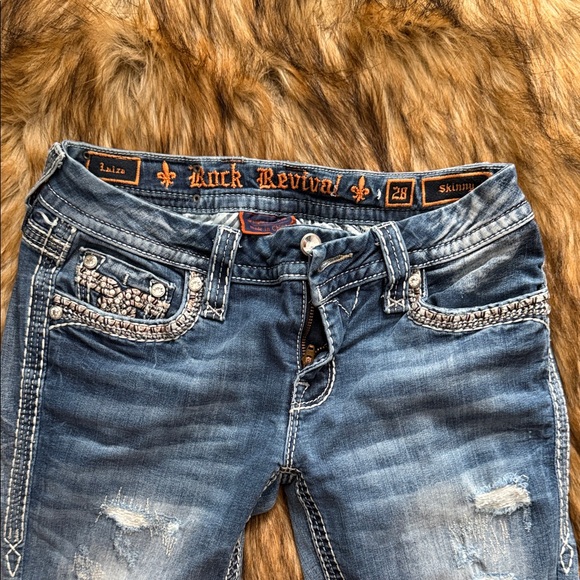 Rock Revival Blue Distressed Skinny Jeans - Picture 3 of 6